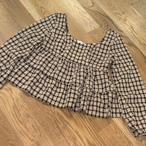 HYFVE Gingham Checkered Ruffle Blouse